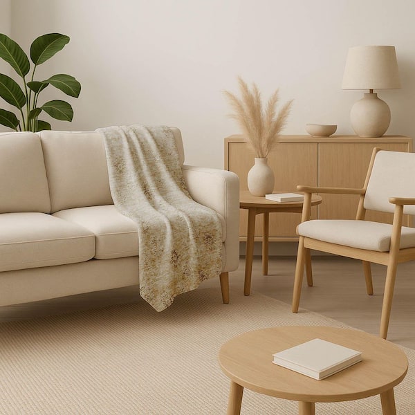 Premium Machine Washable ASB789 Khaki 50 in. x 70 in. Sherpa Throw Blanket