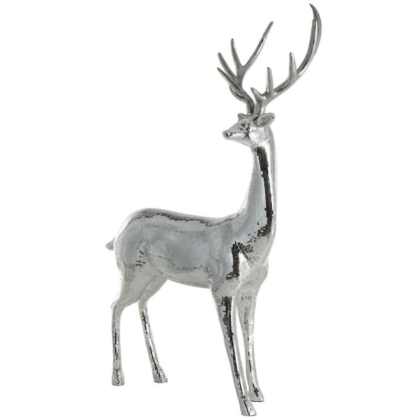 Litton Lane Silver 37 in. x 58 in. Fiber Glass Floor Reindeer Christmas Sculpture with Mosaic Pattern