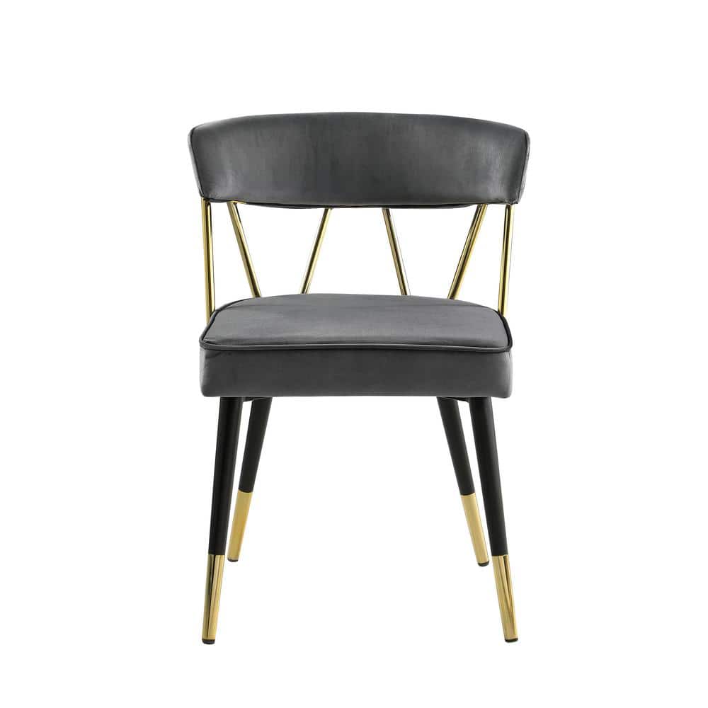 Gray Velvet Armless Dining Chairs with Gold Accents, Set of 2