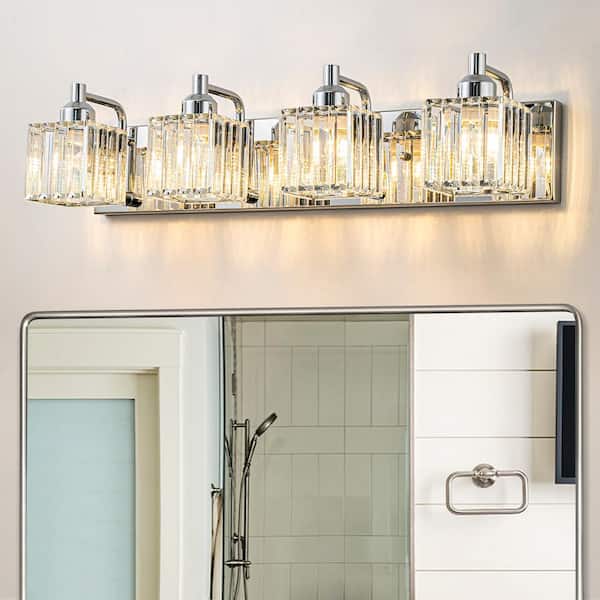 EDISLIVE Orillia 26 in. 4-Light Chrome Bathroom Vanity Light with Crystal Shades
