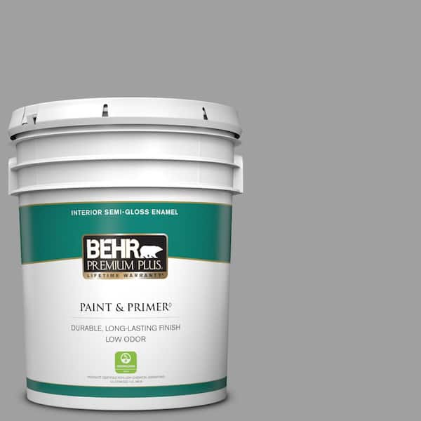 BEHR PREMIUM PLUS 5 gal. #T11-1 Grayve Yard Semi-Gloss Enamel Low Odor Interior Paint & Primer