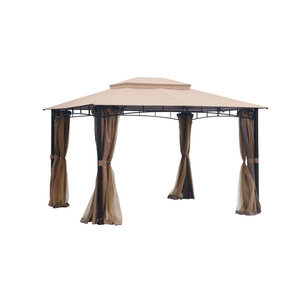10 ft. x 12 ft. Beige Outdoor Soft Top Metal Gazebo with Mosquito Net, Suns