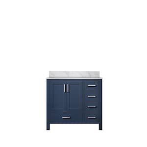 Jacques 36 in. W x 22 in. D Left Offset Navy Blue Bath Vanity and Carrara Marble Top