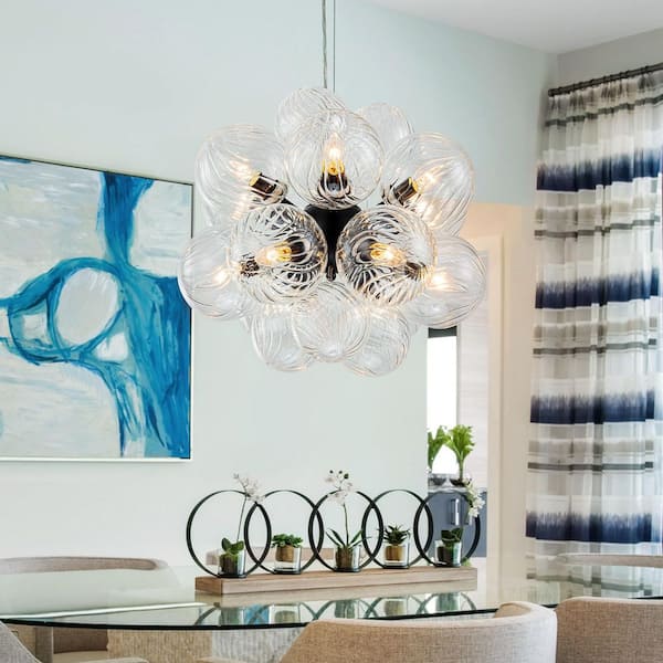 EDISLIVE Josie 12-Light Black Modern Bubble Cluster Chandelier with Swirled Globe Glass