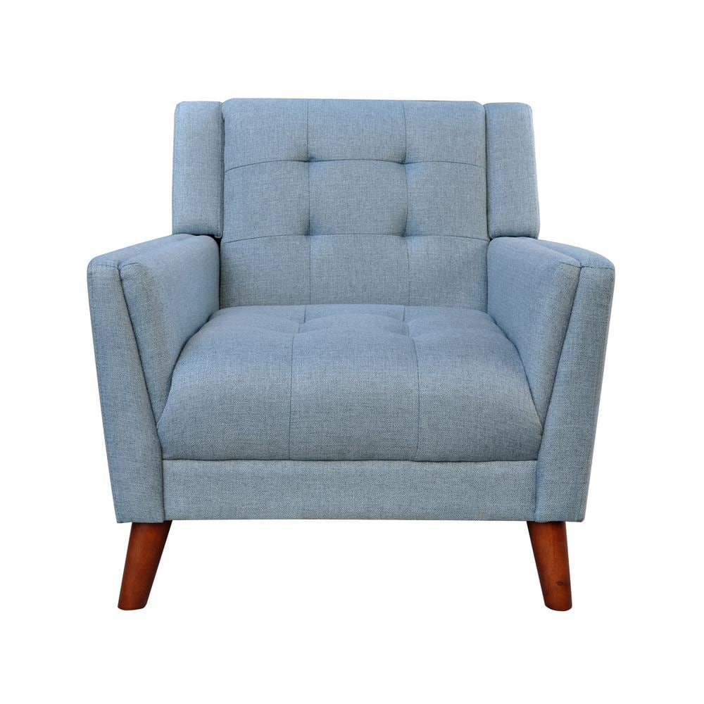 Evelyn Blue and Walnut Mid-Century Modern Arm Chair and Loveseat Set