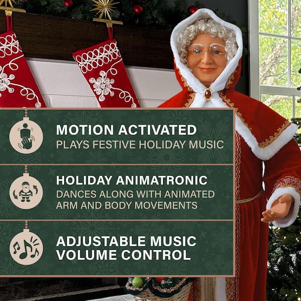 Fraser Hill Farm 58 in. Dancing Mrs.Claus with Hooded Cloak and