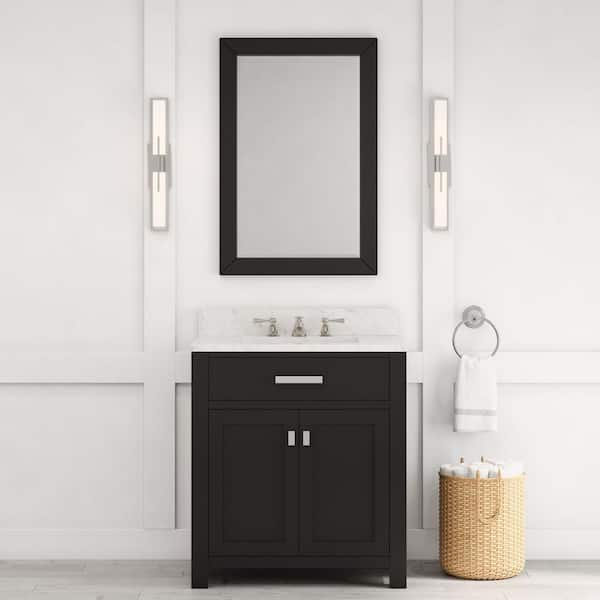 Madison 30 in. W x 21.5 in. D x 34 in. H Single Sink Bath Vanity in Espresso with Carrara White Marble Top