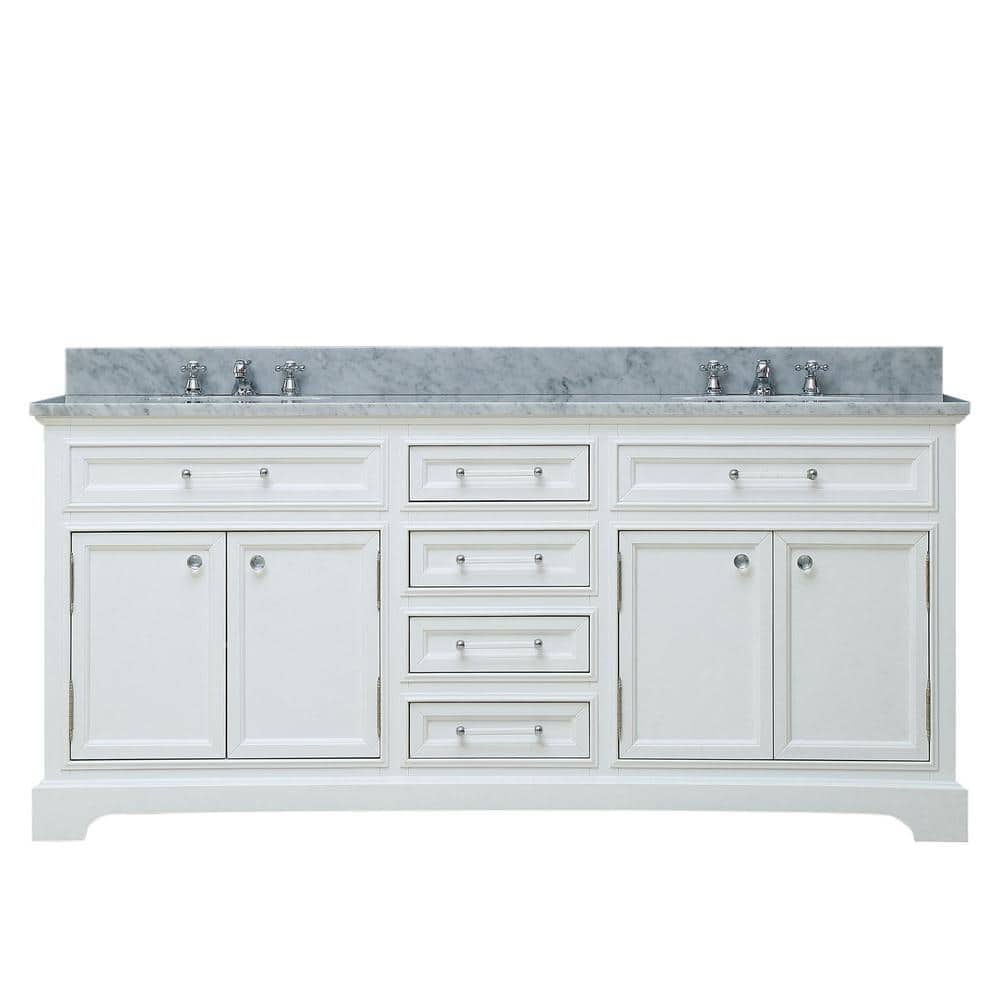Pure White Double Sink Freestanding Bathroom Vanity with Marble Top