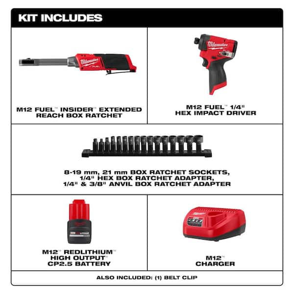 M12 FUEL 12V Lithium-Ion 3/8 in. & 1/4 in. Brushless Compact Cordless Ratchet with Impact Driver
