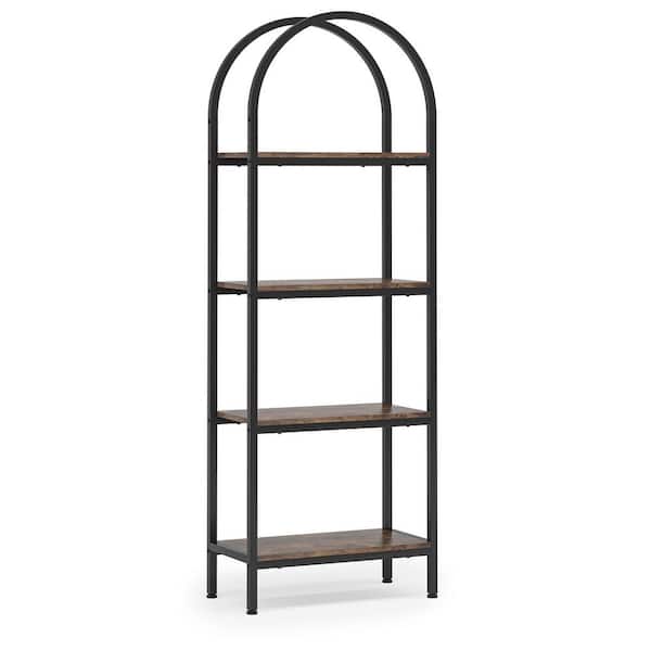 TRIBESIGNS WAY TO ORIGIN Jannelly 23.62 in. Brown Wood and Black Metal 4tier Radial Corner Shelves Bookcase Storage Rack Plant Stand
