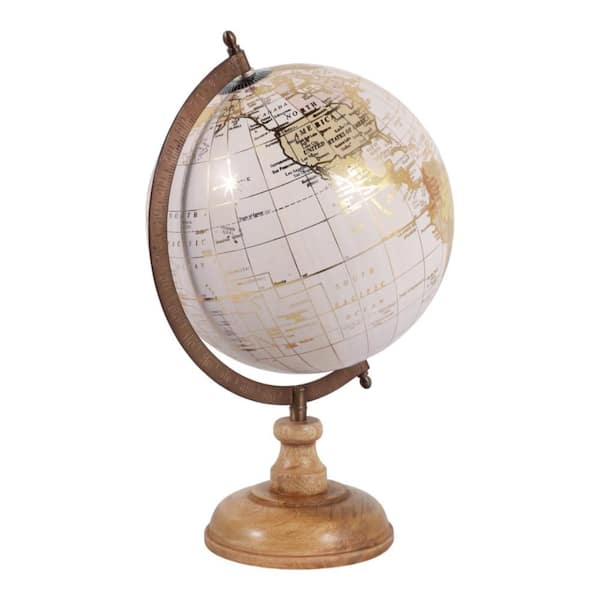 13.5 in. x 8 in. Gold Metal Decorative Globe On Wood Base