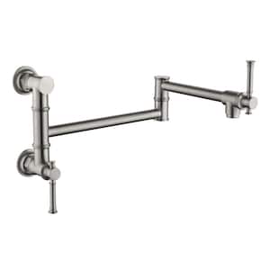 2- Attachment Wall Mounted Pot Filler Faucet with Swing Arm in Brushed Nickel