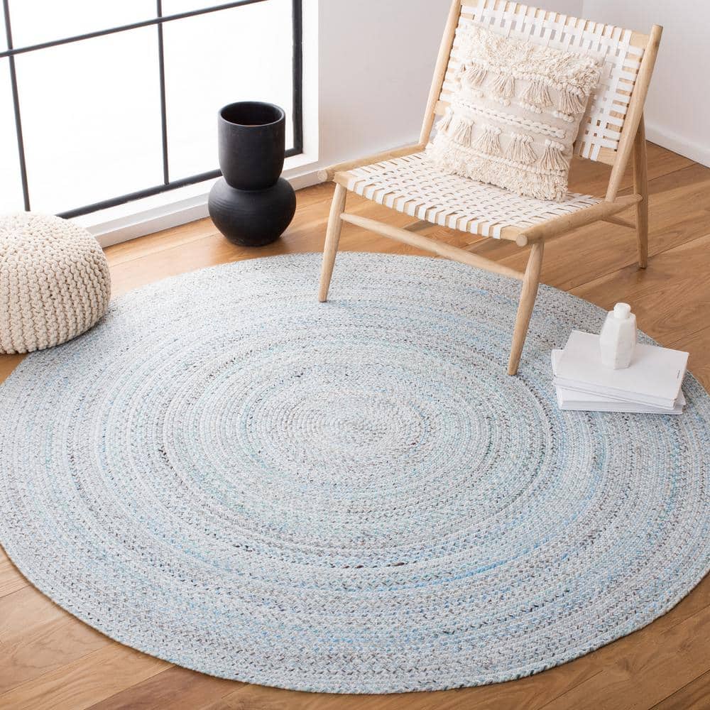 6' Round Blue and Gray Braided Synthetic Area Rug
