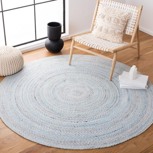 Braided Blue/Gray 6 ft. x 6 ft. Gradient Solid Color Round Area Rug