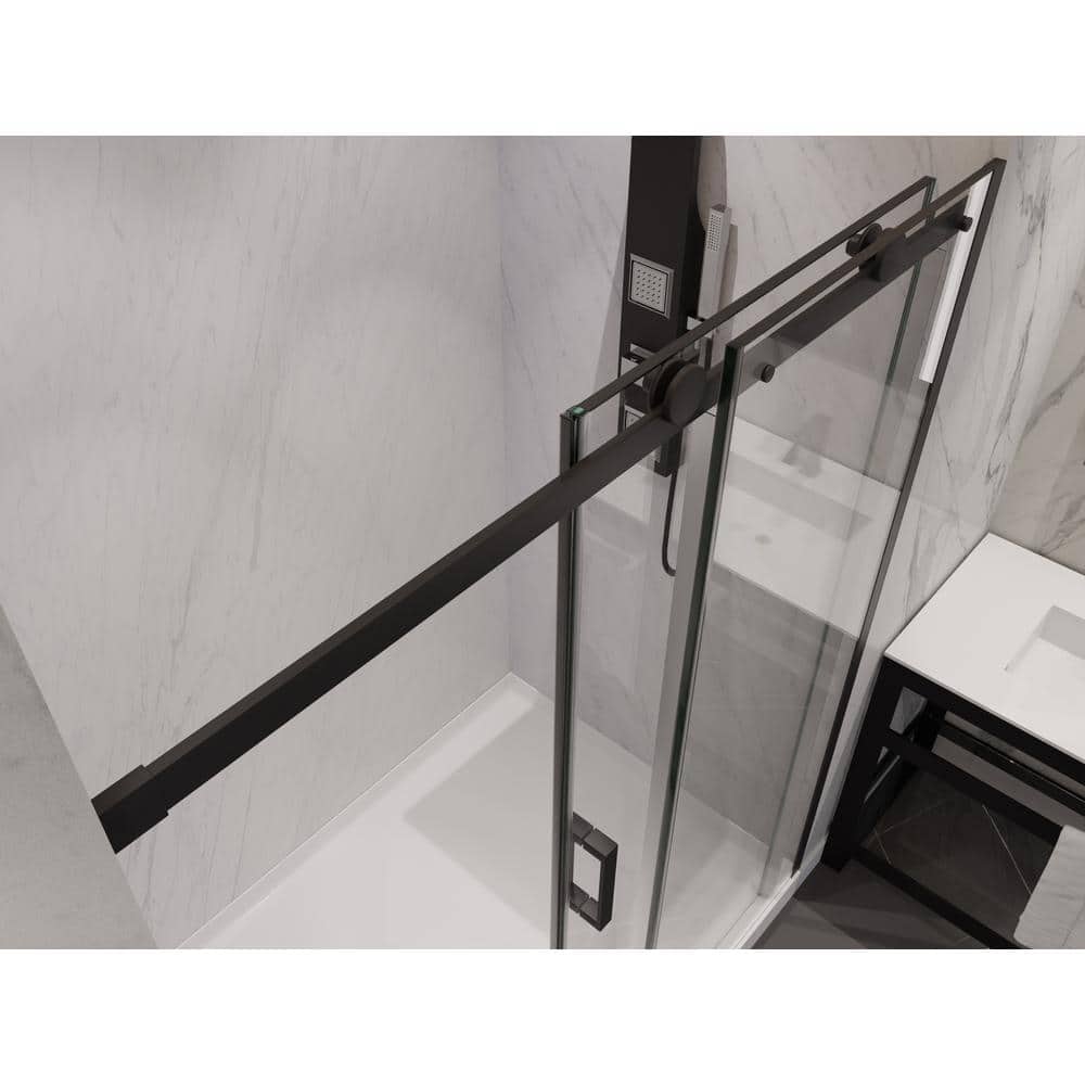 Rhodes Matte Black Frameless Sliding Shower Door with Handle