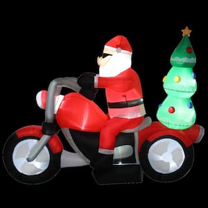 5.9 ft. x 7.5 ft. Santa Claus Rides Motorcycle Inflatable with LED Lights