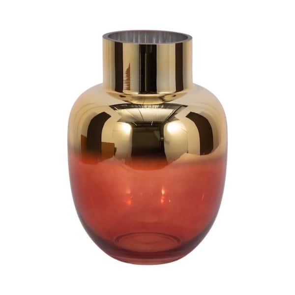 Liv & Skye 12 in. Pink Metallic Glass Round Decorative Vase