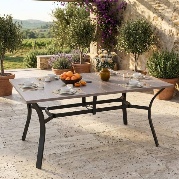 WOQWOQ 63 in Natural Metal Outdoor Dining Table with Umbrella Hole