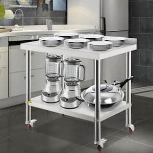 Stainless Steel Kitchen Prep Table 36 x 24 x 35 in. Silver Heavy Duty Metal Worktable with Adjustable Undershelf Utility