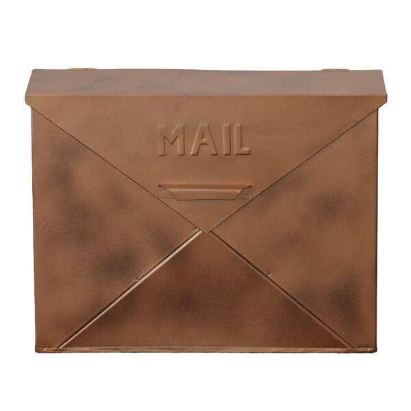 Spacious Envelope Shaped Wall Mount Iron Mail Box, Copper Finish