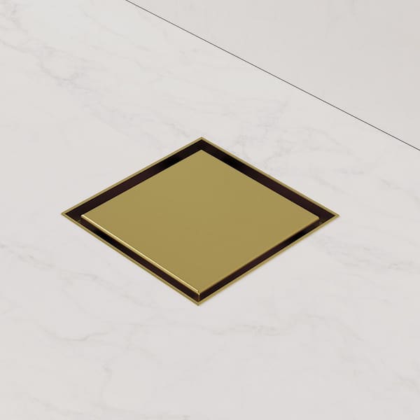 4 x 4 in. Square Stainless Steel Shower Drain with Tile-In Pattern Drain Cover in Brushed Gold