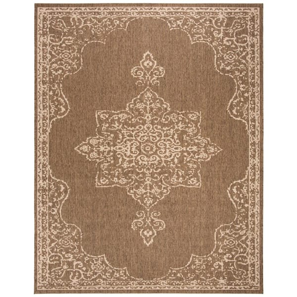 SAFAVIEH Beach House Cream/Beige 8 ft. x 10 ft. Oriental Indoor/Outdoor Patio  Area Rug