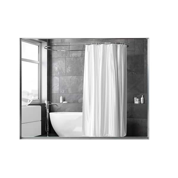 FUNKOL 30 in. W x 36 in. H Framed Silver Square Angle Rectangular Wall-Mounted Beveled Bathroom Mirror