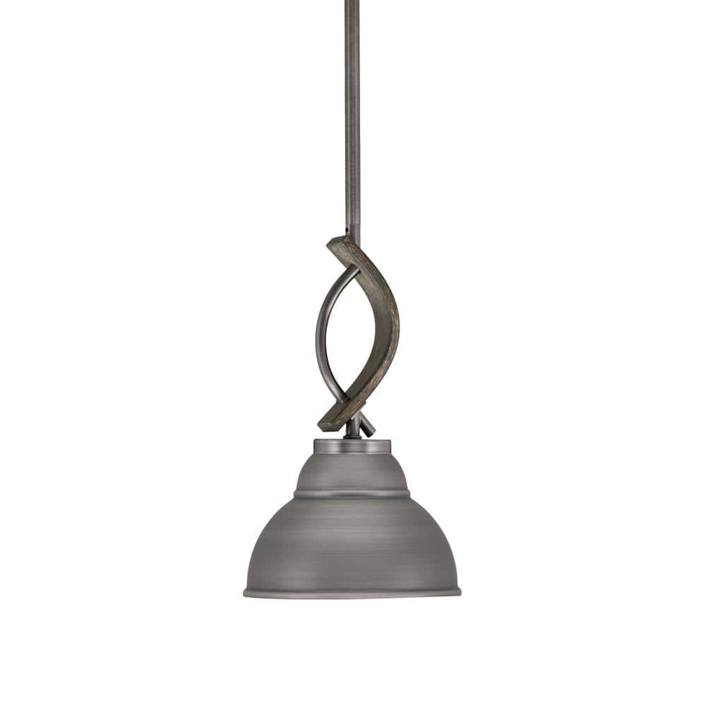 Wensley 100-Watt 1-Light Graphite and Wood-look Metal Shaded Pendant ...