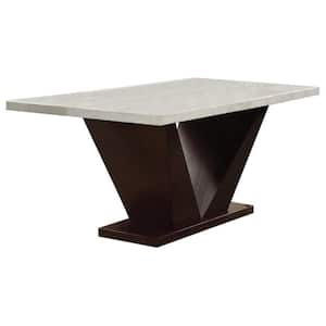 Danielle Grey Veneer Marble 64 in Pedestal Dining Table (Seats 6)