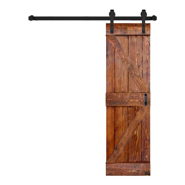 K Style 24 in. Wx 84 in. H Classic Walnut Finished Soild Wood Sliding Barn Door with Hardware Kit - Assembly Required