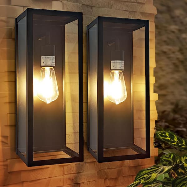 1-Light Black Outdoor/Indoor Wall Sconce With Clear Glass Shade (2-pack)