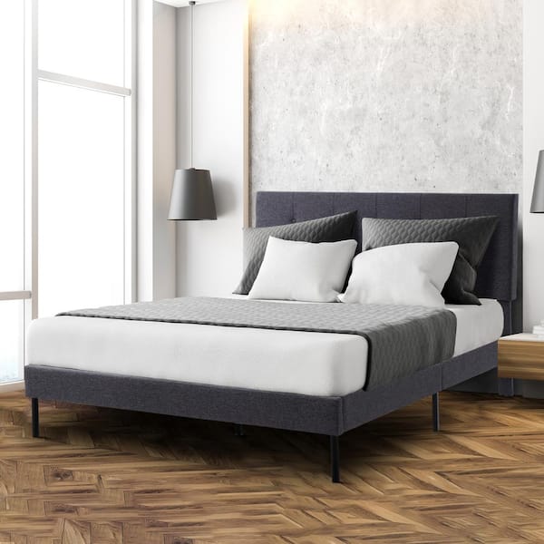 JEAREY Alex Black and Grey Twin Upholstered Platform Bed Frame with Headboard