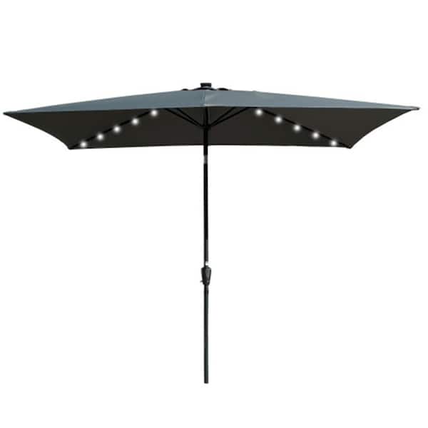Afoxsos 10 x 6.5ft. Rectangular Outdoor Patio Aluminum Market Solar LED Lighted Push Button Tilt in Anthracite Canopy