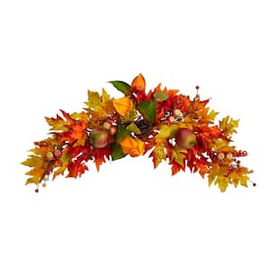 38 in. Orange Autumn Maple Leaf Berry Artificial Swag