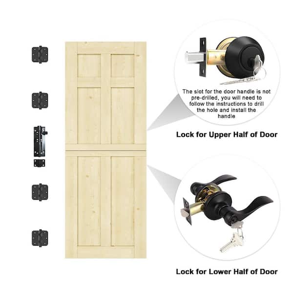 30 in. x 80 in. Solid Pine Universal 6-Panel Unfinished Wood Front Door Slab-Dutch Door Design (with Lock)
