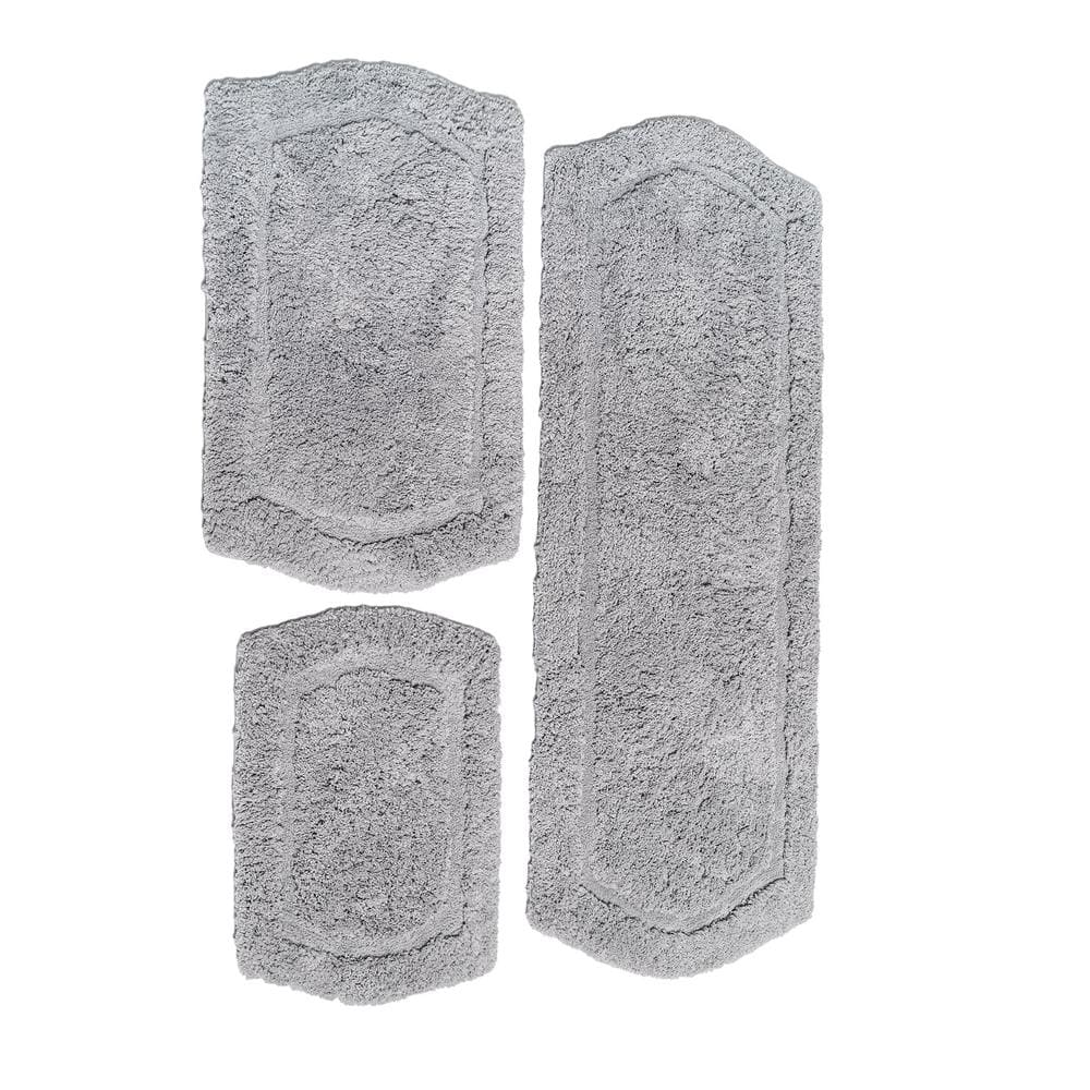 Chesapeake Paradise Memory Foam Silver 3-Pieces Bath Rug Set (22 in. x 60 i