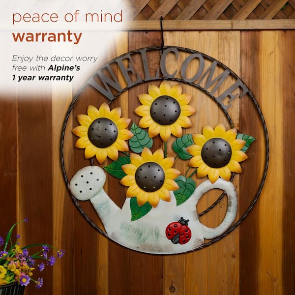 NO 83ぽゆうる三角屋根welcome MY Garden 5段ブラウン Alpine Corporation 30 in. Round Large Sunflower Welcome Wall Art