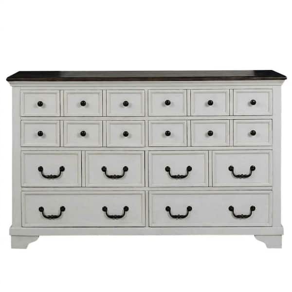 Quenburga White and Dark Brown 8-Drawer 64 in. Wide Dresser