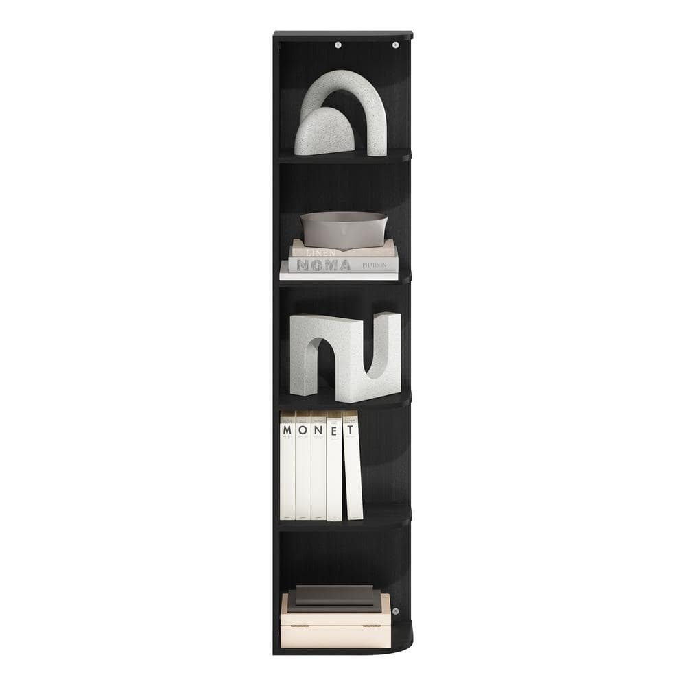 Black Composite Wood 5-Tier Corner Bookcase
