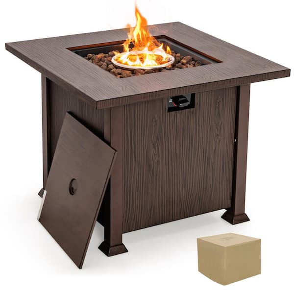 Costway 32 in. Patio Square Metal Fire Pit Table 50,000 BTU Propane Gas Table with Lid and Lava Rocks