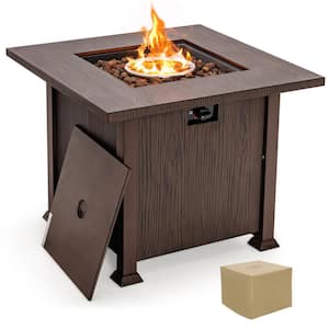 32 in. Patio Square Metal Fire Pit Table 50,000 BTU Propane Gas Table with Lid and Lava Rocks