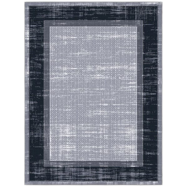 Ottomanson Ottohome Collection Modern Bordered Design Area Rug, 5' X 6'6", Gray/Navy