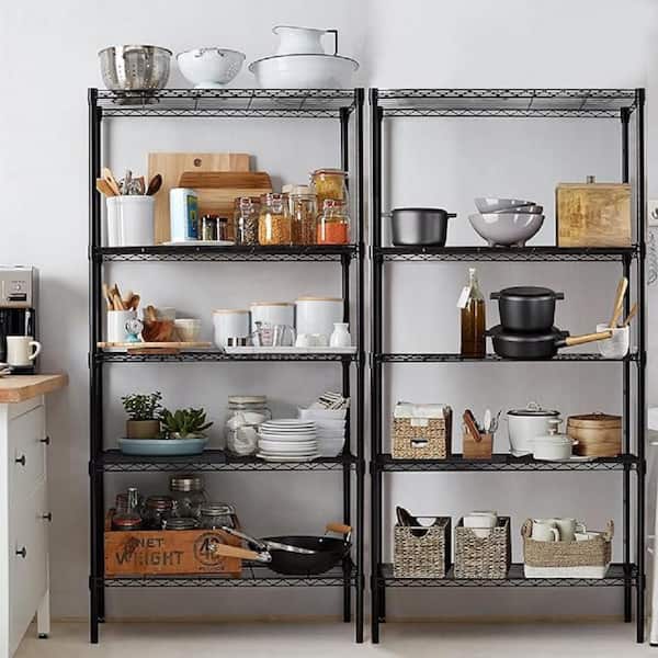 Otryad 5-Tier Storage Shelves, Heavy Duty Wire Metal Shelving Unit for Kitchen in Black