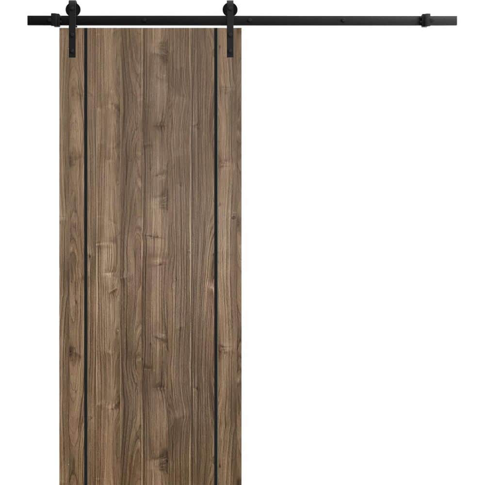 Assembly Required 28 in. x 96 in. 1-Panel Walnut Solid Wood with Honeycomb Sliding Barn Door with Hardware Kit price history on PriceWatchPro