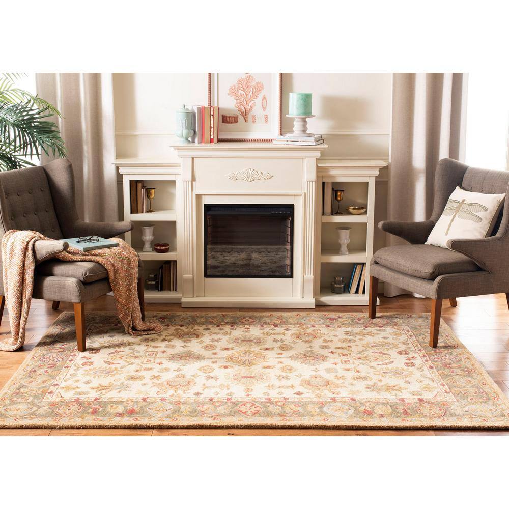 Ivory Floral Hand Tufted Wool Area Rug, 3' x 5'