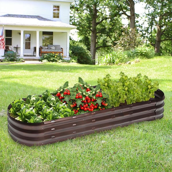 5.6 ft. Oval Brown Metal Garden Bed