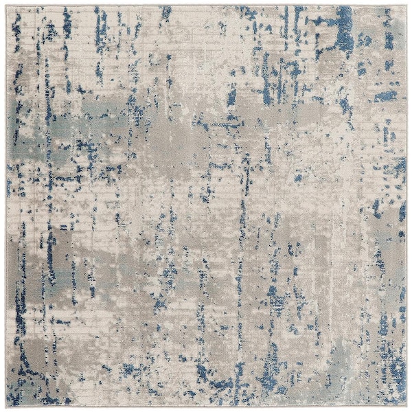 Nourison Concerto Ivory Grey Blue 4 ft. x 4 ft. Abstract Contemporary Square Area Rug