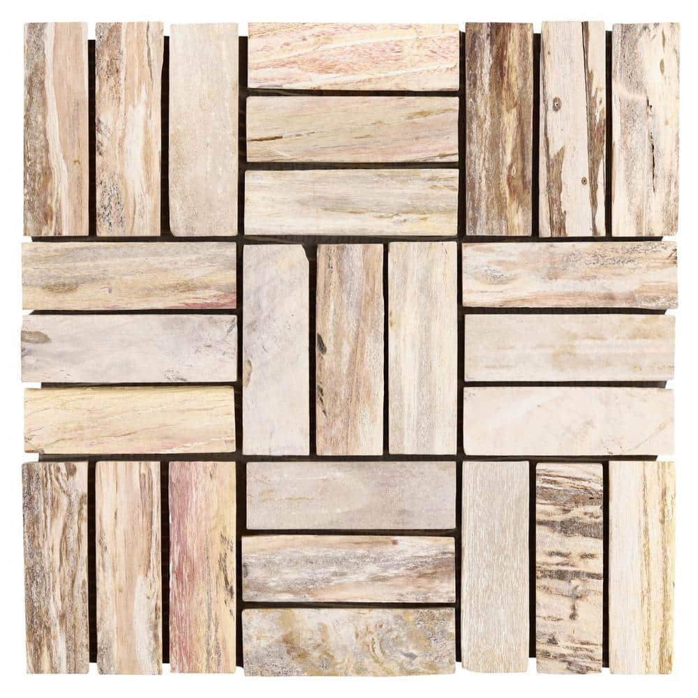 Petra Basketweave Brown Marble Mosaic Tile 12" x 12"
