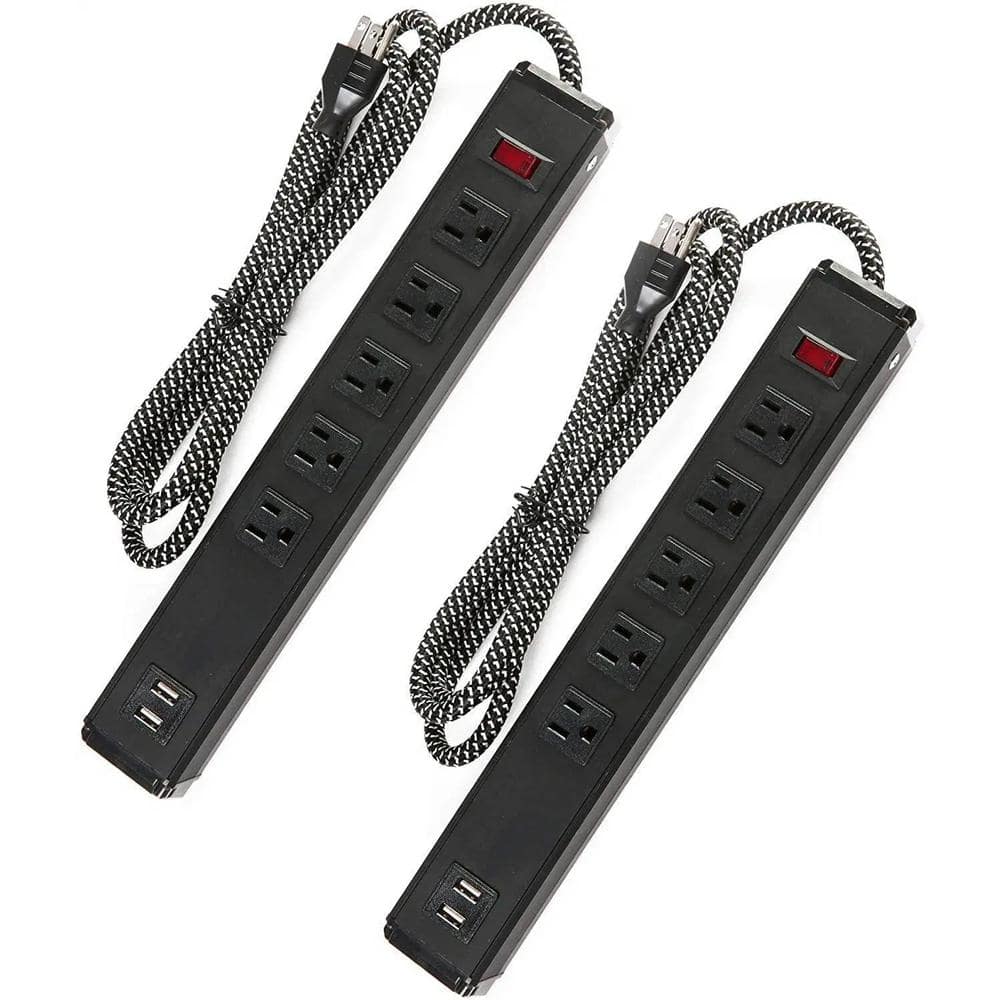 6 ft. Heavy-Duty Braided Extension Cords 5-Outlets Surge Protector Power Strip with 2-USB Ports - (2-Pack) price history on PriceWatchPro