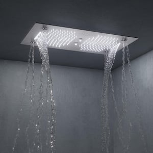 28 in. Rectangle Aurora 6-Spray Ceiling Mount Fixed and Handheld Dual Shower Head 2.5 GPM in Brushed Nickel